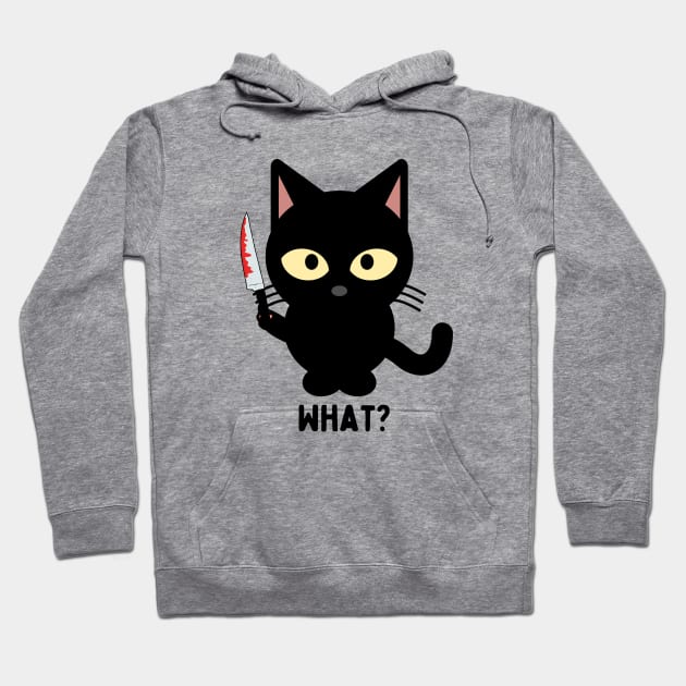 Cat What? funny Cute Cat With Knife Hoodie by Brookcliff